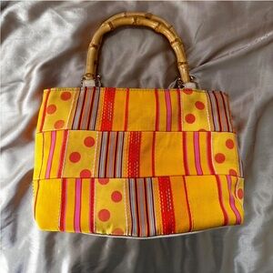 Colorful Striped Tote Bag with Bamboo Handles